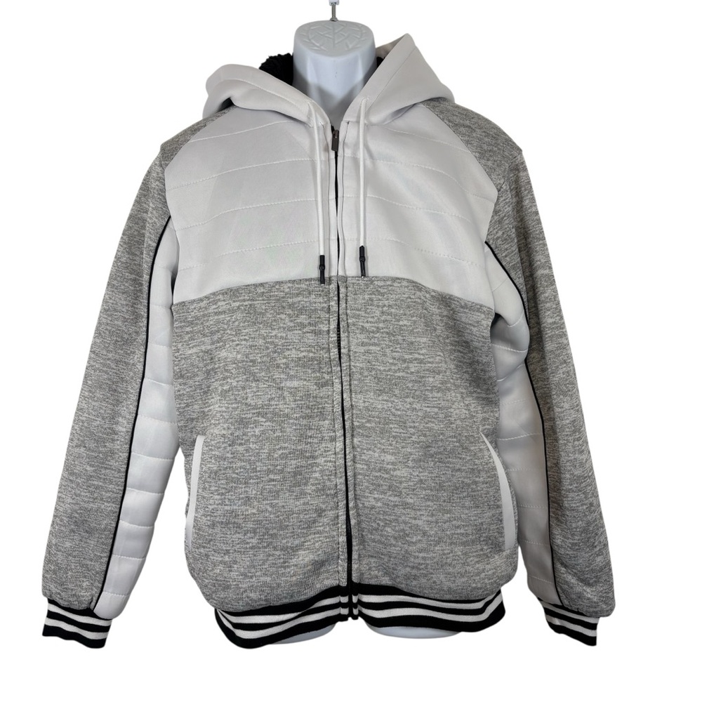 Blue Gear Faux Sherpa Lined Colorblock Zip Hoodie Bomber Jacket SzM